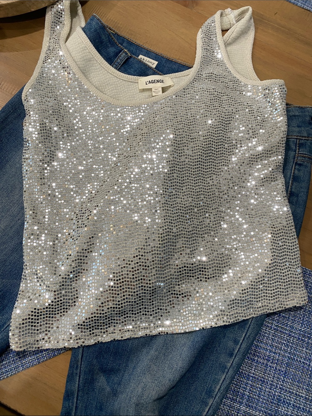 L'Agence Silver Sequin Tank Top XS - Picture 2 of 5